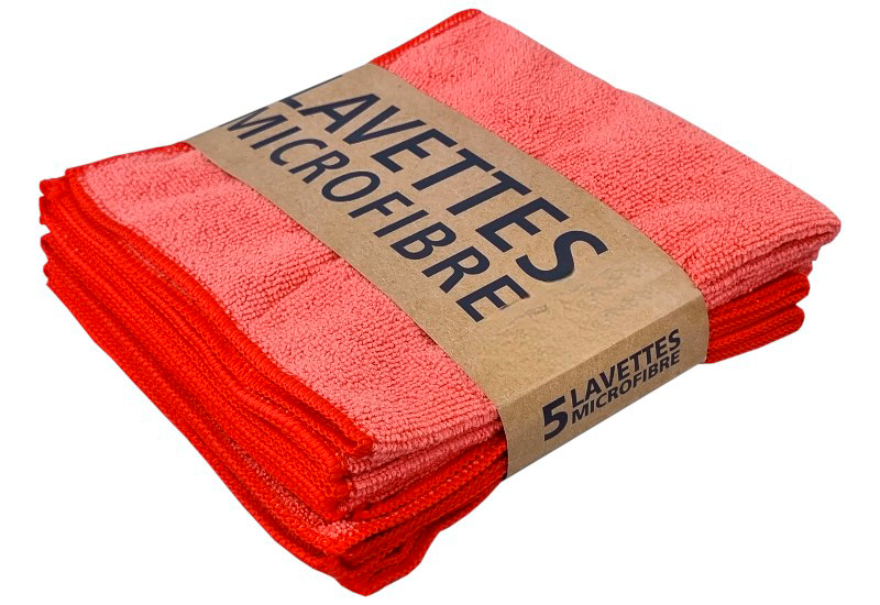 LAVETTE MICROFIBRE ECOLINE 32X36 CM ROUGE PQT DE 5 PCS 