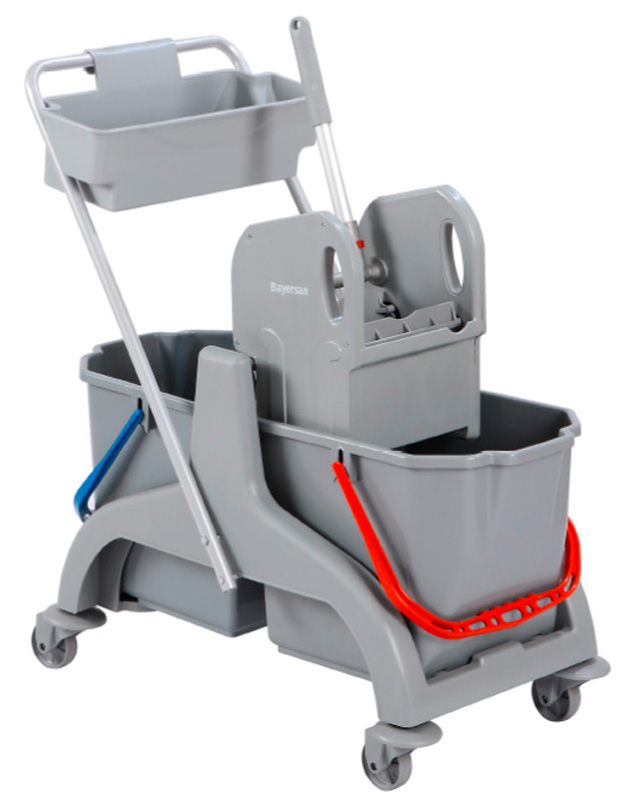 CHARIOT DE LAVAGE 2 SEAUX DE 25L AVEC PANIER PORTE PRODUITS ET PRESSE