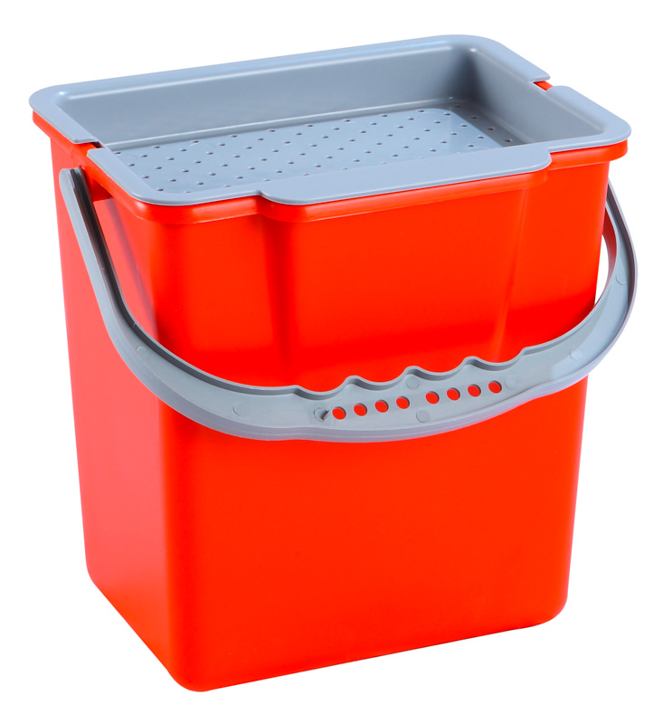 SEAU ROUGE 6L AVEC COUVERCLE ESSOREUR PR CHARIOT 