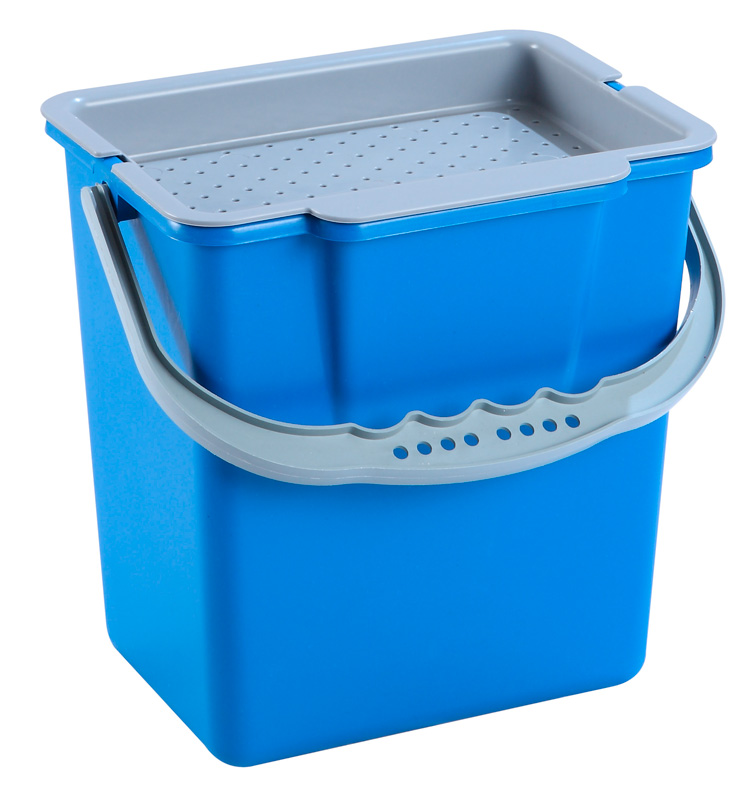 SEAU BLEU 6L AVEC COUVERCLE ESSOREUR PR CHARIOT 