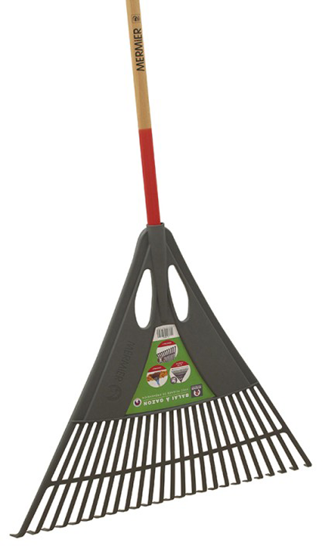 BALAI GAZON 25 DENTS FILS PLATS EN RESINE POLYPRO.AVEC MANCHE