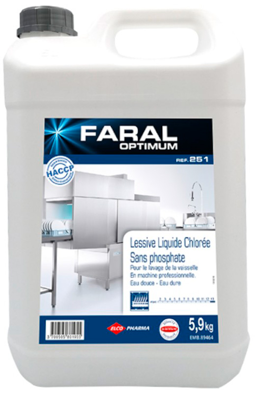 FARAL OPTIMUM 251 LIQUIDE DE LAVAGE CHLORE POUR LAVE VAISSELLE 5L