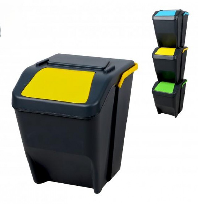 POUBELLE DE TRI.EMPILABLE 25L AVEC COUV.JAUNE