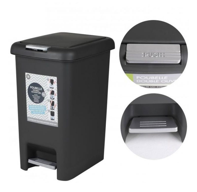 POUBELLE PEDALE 15L NOIRE URBAN LIVING 