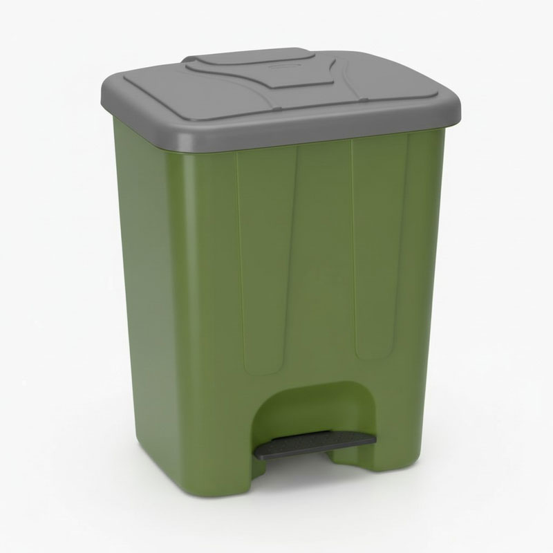 POUBELLE PLAST. VERTE 25L A PEDALE COUVERCLE GRIS