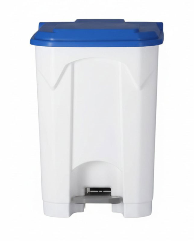 POUBELLE BLANCHE 45L A PEDALE COUVERCLE BLEU