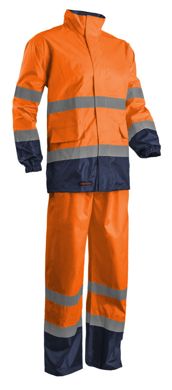 VESTE ET PANTALON DE PLUIE ORANGE/MARINE HI-VIZ 7HWRO CL3 T.L
