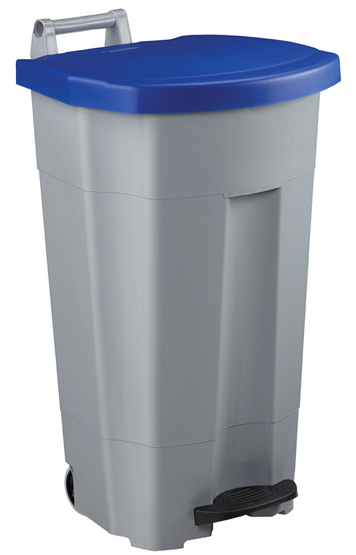 POUB.PLAST. 90L GRISE A PEDALE AVEC ROUES HACCP 