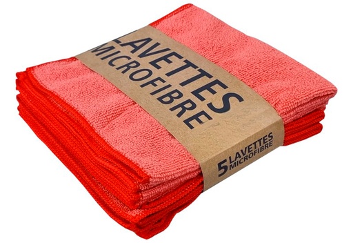 [TAMP182/R] LAVETTE MICROFIBRE ECOLINE 32X36 CM ROUGE PQT DE 5 PCS 
