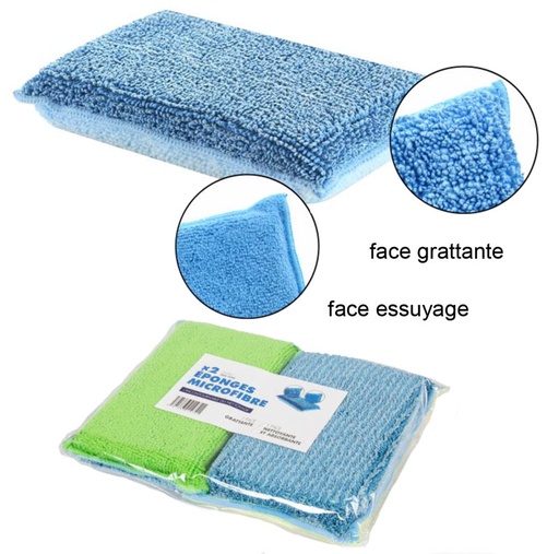 [TAMP147S2] EPONGE MICROFIBRE DOUBLE FACE BICOLORE LOT DE 2 PCS
