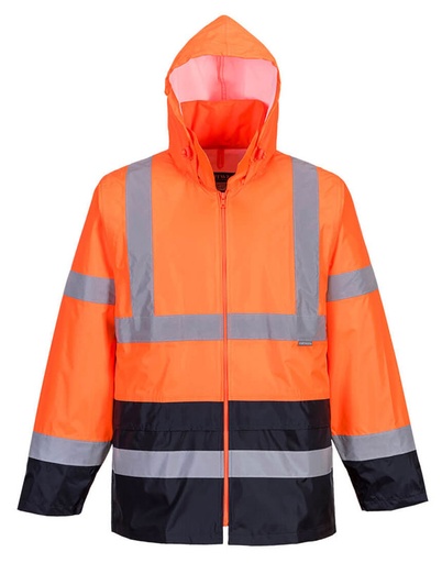 [PWTH443OML] VESTE DE PLUIE ORANGE/MARINE H443 HI-VIZ EN ISO 20471 CL3 T.L