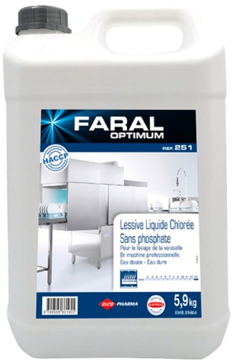[ELCOPLCD00060OPTI] FARAL OPTIMUM 251 LIQUIDE DE LAVAGE CHLORE POUR LAVE VAISSELLE 5L