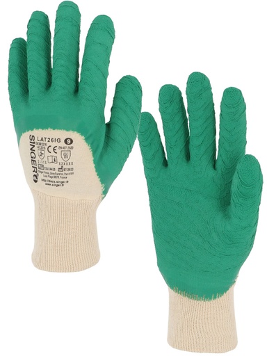 [SGRLAT26IG10/100] GANT ENDUIT LATEX CRÊPÉ VERT 3/4 LAT26IG - POIGNET TRICOT T.10