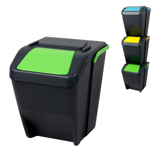 [FOR34488] POUBELLE DE TRI.EMPILABLE 25L AVEC COUV.VERT