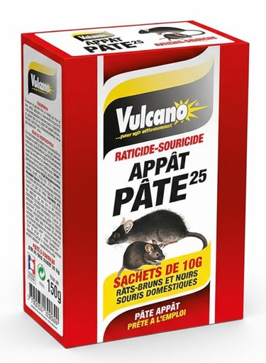 [VULPATE150G] PÂTE APPÂT25 RATICIDE/SOURICIDE BOITE DE 15 SACHETS DE 10G  (150G) 